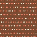 Retro Geo Dotted Stripes Vector Seamless Pattern. Ditsy Modern Abstract White and Orange Dots on Brown Background