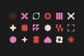 Retro geometric brutalist elements. Abstract 80s 90s primitive shapes and funky minimal forms. Vector memphis y2k set
