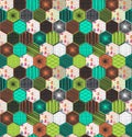 Retro geometric hexagon seamless pattern with owls