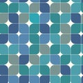 Retro geometric leaves seamless pattern 70s style in blue, gray and teal .