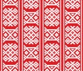 Christmas, winter vector seamless pattern, Scandinavian red and white folk art design, traditional cross-stitich background inspir