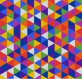 Retro geometric triangle seamless repeating background pattern. Mosaic of various shades in a rainbow of colors - yellow, orange,