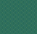 Retro geometric woven golden lines diamonds seamless pattern on green jade background