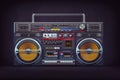 Retro ghetto blaster boombox, radio and audio tape recorder on black background Royalty Free Stock Photo