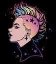 Retro girl face with punk hair style