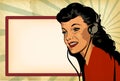 Retro girl listen music in her headphone, vector image