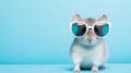 Retro Glamor: Mouse Wearing Sunglasses On Blue Background
