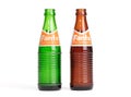 Retro glass bottle of Fanta brand brown bottle from 1971, green bottle from