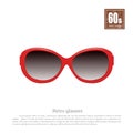 Retro glasses in realistic style on white background. Old fashion. 60s style. Vintage red sunglasses