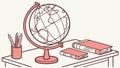 Retro globe on a scholar\'s desk, knowledge and discovery vector, vector design Generative AI Royalty Free Stock Photo