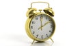 Retro gold alarm clock with knife and fork as poinets Royalty Free Stock Photo