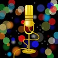 Retro Gold Microphone Icon Isolated on Blurred Colored Lights Background Royalty Free Stock Photo