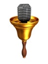Retro golden bell with microphone on white Royalty Free Stock Photo
