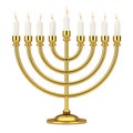 Retro Golden Hanukkah Menorah with Burning Candles. 3d Rendering