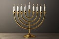 Retro Golden Hanukkah Menorah with Burning Candles. 3d Rendering