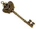 Retro golden heart shaped key isolated on white background with clipping path Royalty Free Stock Photo