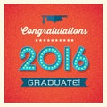 Retro graduation card design with light bulb sign numbers