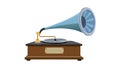 Retro Gramophone with Blue Horn for Vintage Audio and Music Art, vector design Generative AI Royalty Free Stock Photo