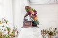 Retro gramophone decorated with fruit at a wedding banquet, decorating a buffet table Royalty Free Stock Photo