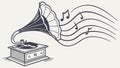 Retro Gramophone with Musical Notes, Old-Fashioned Sound and Melody, vector design Generative AI Royalty Free Stock Photo
