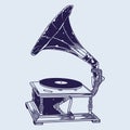 Retro Gramophone - Vintage Music Player in Bronze - Hand Drawing Sketch Royalty Free Stock Photo