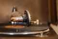 Retro gramophone with vinyl disc on it Royalty Free Stock Photo