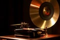 Retro gramophone with vinyl record close-up Royalty Free Stock Photo