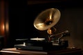 Retro gramophone with vinyl record Royalty Free Stock Photo