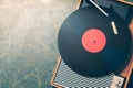 Retro gramophone with a vynil record Royalty Free Stock Photo