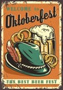 Retro poster with bavarian hat and pretzels