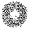 Retro grapes wreath black and white Royalty Free Stock Photo