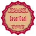 Retro GREAT DEAL magenta badge.