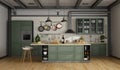 Retro green kitchen in a old room