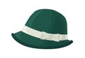 Retro green women hat in 30s or 20s style. Woolen female vintage headwear decorated with ribbon and bow. Flat vector