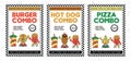 Retro groovy cartoon character fast food posters set. Vintage mascot Hamburger, Pizza, Hot dog, drink, french fries with Royalty Free Stock Photo