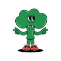Retro groovy cartoon character vegetable Broccoli. Vintage funny mascot sticker with psychedelic smile and emotion. Cute Royalty Free Stock Photo