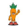 Retro groovy cartoon character vegetable Carrot. Vintage funny mascot sticker with psychedelic smile and emotion. Cute