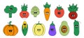 Retro groovy cartoon characters vegetables. Vintage funny mascot Tomato, eggplant, carrot and more vegan stickers with Royalty Free Stock Photo