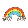 Retro groovy easter rainbow in trendy cartoon 60s 70s style.