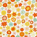 Retro Groovy Flower Seamless Pattern. Fun Hippy 70s background with drawing daisy. Cute vector repeat pattern for Print Royalty Free Stock Photo