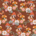 Retro 1970 Groovy Flowers,Seamless Pattern Hand-Drawn Vector Illustration. Seventies Style, Groovy Peace