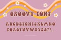 Retro Groovy Font. Trendy psychedelic alphabet. 1970s bubble letter style. Hippie hand drawn font
