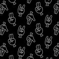 Retro groovy hands set. Hippy sticker pack. Seamless vector pattern background Royalty Free Stock Photo