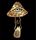 Retro groovy mushroom with one eye. Cosmogony psychedelic lucidity concept. Hippie party, rave trance music festival