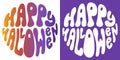 Retro groovy psychedelic lettering Happy Halloween. Slogan in round shape in vintage style 60s 70s. Royalty Free Stock Photo