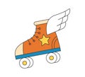 Retro groovy roller skate with wings. Vintage hippie cartoon rollerskate with wing sticker. Hippy style trendy y2k funky Royalty Free Stock Photo