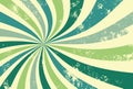 Retro groovy sunburst background pattern in 60s hippy style grunge textured vintage color palette of blue and green