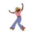 Retro groovy trippy dancing black African American girl listening music