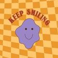 Retro groovy typography slogan quote - keep smiling print with smiling face emoji