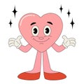 Retro groovy valentine cartoon heart. 70s vibes.